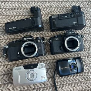 Film Camera Lot Nikon FM2 FE MD-12 MD-4 Olympus Mju Canon Sure shot untested